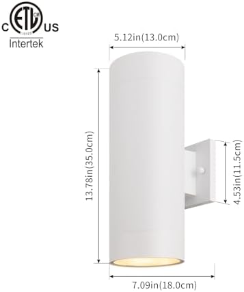 mirrea 14" Modern Outdoor Porch Light in 2 Lights, Matte White, 2 Pack