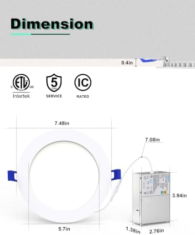 VOLISUN 8 Pack 7 inch Recessed Lighting, 5CCT, 2700K-5000K Selectable