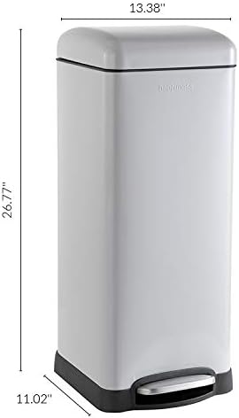 happimess HPM1007C Betty Retro 8-Gallon Step-Open Trash Can with Soft-Close Lid, Fingerprint Resistant, Modern, Minimalistic for Home, Kitchen, Laundry Room, Office, Bedroom, Bathroom, Gray