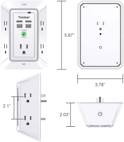 Multi Plug Wall Outlet Surge Protector with 5 Outlet & 4 USB Ports(2USB-C)