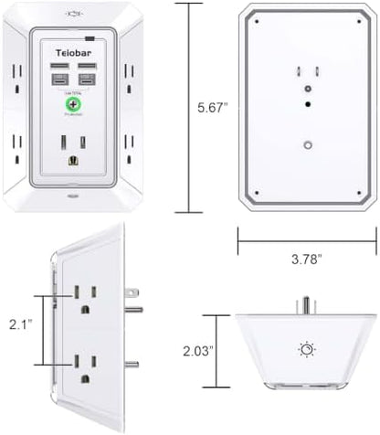 Multi Plug Wall Outlet Surge Protector with 5 Outlet & 4 USB Ports(2USB-C)