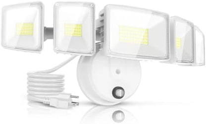 Onforu 150W 15000LM Dusk to Dawn Outdoor Lighting,5 Heads Plug in Flood Lights,6500K Super Bright Automatic White Outdoor Lighting,IP66 Waterproof Hardwired LED Security Lights for Garage,Yard,Outside