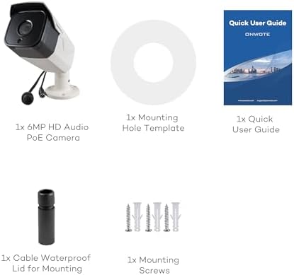 ONWOTE 6MP PoE IP Security Bullet Camera, Capture Video Audio, IR Night