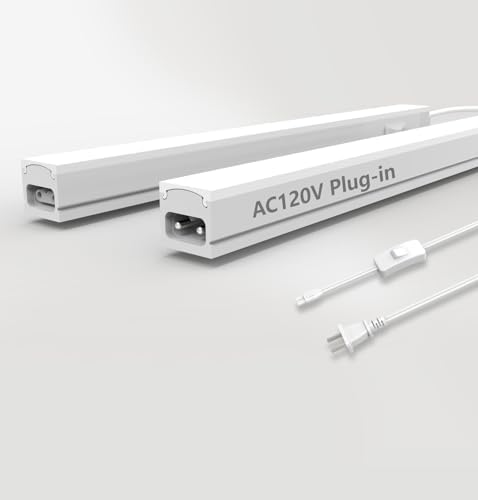 Leetdud Under Cabinet Lighting Plug in, 12 Inch 2 Pcs, Linkable AC120V 3CCT 3000K/4000K/5000K Ultra Slim, LED Under Cabinet Lights for Counter Light, Kitchen, Shelf, Sink, Workshop, Desk，White