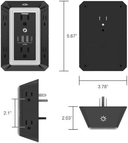 Multi Plug Wall Outlet Surge Protector with 6-Outlet & 4 USB Ports(2USB-C)