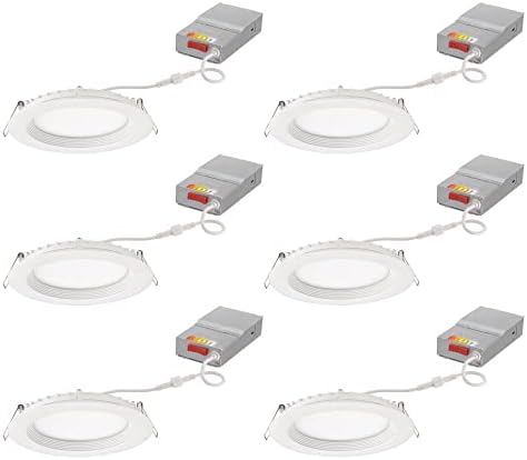 Juno 4" Round Wafer LED Recessed Light, 5-in-1 CCT, Regressed, White, 6Pk