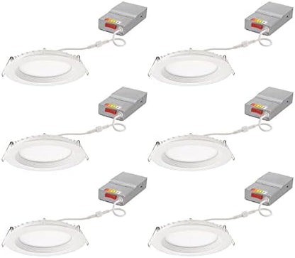 Juno 4" Round Wafer LED Recessed Light, 5-in-1 CCT, Regressed, White, 6Pk