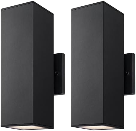mirrea 12" Modern Outdoor Porch Light in 2 Lights, Matte Black, 2 Pack