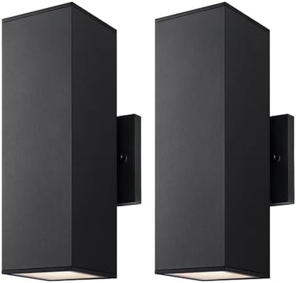mirrea 12" Modern Outdoor Porch Light in 2 Lights, Matte Black, 2 Pack