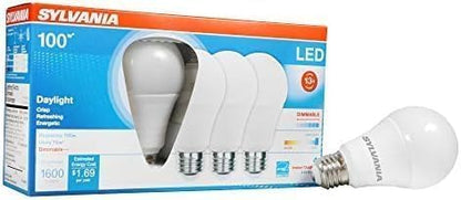 Sylvania LED A19 Light Bulb, 100W Equivalent, Efficient 16W, Dimmable, 1600 Lumens, Frosted, 5000K, Daylight - 4 Pack (40739) (Pack of 6)