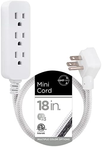 Cordinate Mini 3-Outlet Power Strip, 18 in Braided Extension Cord