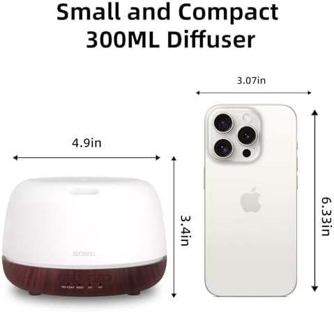 SEEDSEEL 300ML Essential Oil Diffuser,Aromatherapy Diffuser with Remote Control, 7-Color LED Light and 4 Timers,Quiet Auto-Off for Bedroom, Home,Office