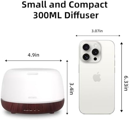 SEEDSEEL 300ML Essential Oil Diffuser,Aromatherapy Diffuser with Remote Control, 7-Color LED Light and 4 Timers,Quiet Auto-Off for Bedroom, Home,Office