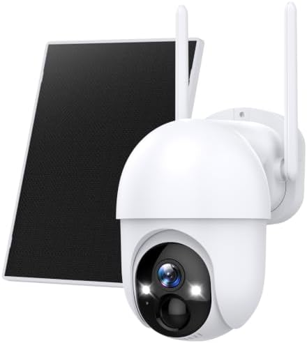 Poyasilon Solar Security Cameras Wireless Outdoor, Wireless Cameras for Home/Outdoor Security, 355°PTZ, 3MP 2K FHD WiFi Camera with Spotlight, Motion Detection, Siren, Color Night Vision, SD/Cloud