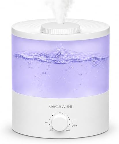 Megawise Cool Mist Humidifiers for Bedroom, 2L Tank Ultra-Quiet Humidifier for Large Room, 40H Runtime with 7 Color Ambient Light, Auto Shut-Off Protection