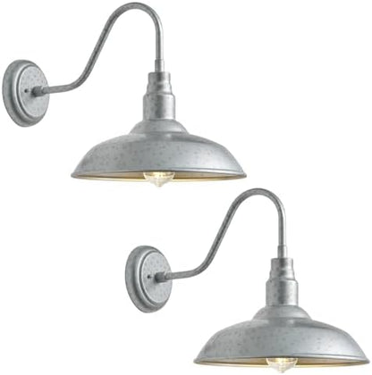10in Outdoor Gooseneck Barn Lights Silver Gray Exterior Porch Gooseneck Wall Mount Lighting Fixture, 2 Pack Brushed Silver Barn Style Outside Wall Sconce for House, Garage, Farmhouse