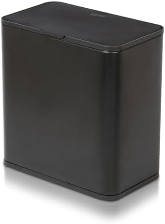 Glad Roomate Under Counter Trash Can - Space Saving Stainless Steel Waste Bin with Dual Lid and Clorox Protection - Small Black Trash Can for Kitchen Cabinet, Under Sink, or Bathroom, 1.5 Gallon (6L)