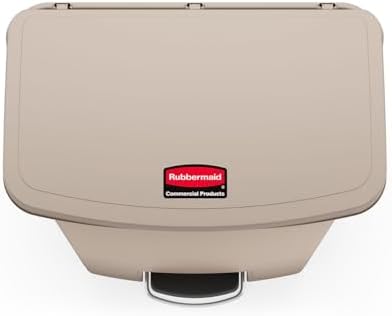 Rubbermaid Commercial Products Streamline Plastic Front Step On Trash Can, 24 Gallon, Beige, Hands-Free Garbage Can for Medical Waste in Hospitals/Lab/Emergency/Patient Rooms