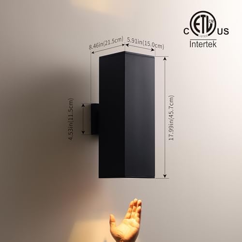 mirrea 18" Modern Outdoor Porch Light in 2 Lights, Matte Black, 4 Pack