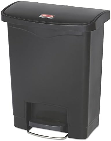 Rubbermaid Commercial Products Streamline Slim Step-On Plastic Trash Garbage Can, 8-Gallon, Black, Wastebasket for Home/Kitchen/Hospital/Healthcare Facility