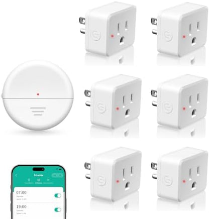 NineLeaf Wireless Motion Sensor WiFi Slim Outlet 260FT Remote Smart Switch | Adjustable Sensing Mode, App Control, WIFI Auto Control Lights Fan Appliances, No Wiring,Garage,1Sensor 6Plugs