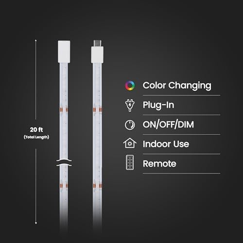 Feit Electric LED Tape Light COB TAPE240/COB/RGB - Color Changing, Remote, Thin 10mm - 20 ft,