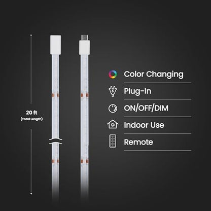 Feit Electric LED Tape Light COB TAPE240/COB/RGB - Color Changing, Remote, Thin 10mm - 20 ft,