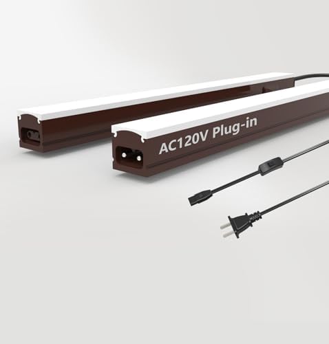 Leetdud Under Cabinet Lighting Plug in, 12 Inch 2 Pcs, Linkable AC120V 3CCT 3000K/4000K/5000K Ultra Slim, LED Under Cabinet Lights for Counter Light, Kitchen, Shelf, Sink, Workshop, Desk, Bronze