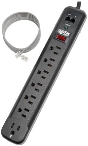 Tripp Lite 7 Outlet (6 Right Angle 1 Transformer) Surge Protector Power Strip, 6ft Cord, Tel/Modem, & $50K Insurance (TLP76RBTEL), Black