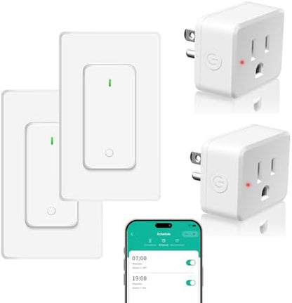 NineLeaf Slim WiFi Smart Plug w Switch, Remote App Control, 15A/1500W, Compatible with Alexa/Google Home via Tuya, Compact Design Control Anywhere,Timer/Schedule, TUV FCC, 2.4G Only(2Remotes 2Outlets)