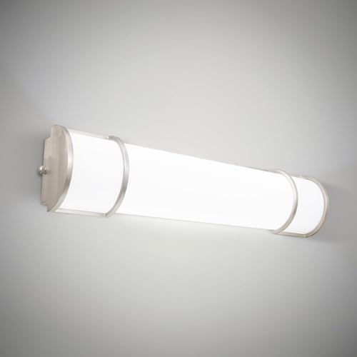ASD LED 24" Vanity Flush Mount Light Fixture, Linear Bathroom Lighting Bar | 3CCT, Dimmable, Energy Star, ETL Listed | 25W 1950LM 3000-5000K 120V | Long Tube Bath Wall Sconce Over Mirror | Nickel