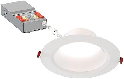 Juno LED Recessed Lights 6 Inch Round Wafer Downlight, 5-in-1 Switchable White Color Temperature, Adjustable Brightness, Deep Regressed Smooth Trim, 6-Inch, Matte White