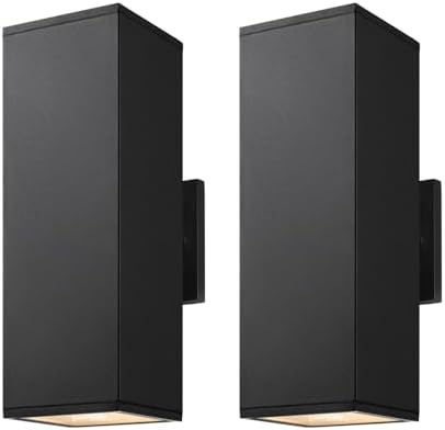 mirrea 14" Modern Outdoor Porch Light in 2 Lights, Matte Black, 2 Pack