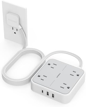 TESSAN Surge Protector Flat Extension Cord 10Ft, Flat Plug Power Strip
