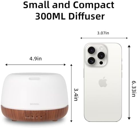 SEEDSEEL 300ML Essential Oil Diffuser, Mini Aromatherapy Diffuser with Remote Control, 7 Color Changing LED Light, 4 Timer for Bedroom, Room, Office