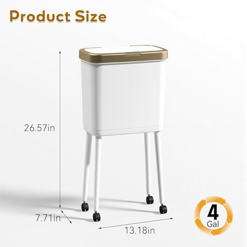 Procade 4 Gallon Bathroom Trash Can on Wheels,Slim Rolling Gold Garbage Can