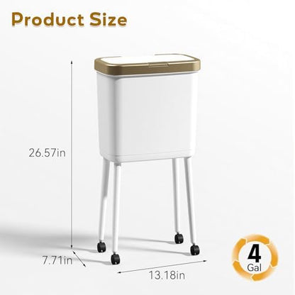 Procade 4 Gallon Bathroom Trash Can on Wheels,Slim Rolling Gold Garbage Can