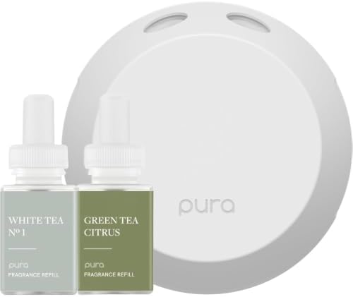 Pura - Smart Home Fragrance Device Starter Set - Pura 4 - Scent Diffuser for Home - Includes Fragrance Aroma Diffuser - Square Box, White Tea No. 1 and Green Tea Citrus Scent Refills