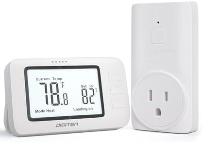 DIGITEN Wireless Thermostat WTC100 Pro Temperature Controller for Cooling & Heating, Remote Controlled Outlet, Easy-to-Use and Non-Programmable Plug in Thermostats for Home
