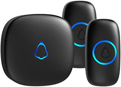 SECRUI Wireless Doorbell with 2 Buttons, Waterproof Mini Door Bell 1,000ft Range 110dB Mute Mode 58 Door Chimes & Colorful LED Flashing - Black