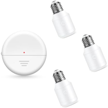 Wireless Radar Motion Sensor 500W Light Bulb Socket,E26 E27 Bulb Base | NineLeaf 1 Radar+3 Bulb Bases,Programmable, for Stair, Closet, Garage, Lamps,Pull Chain Light Fixture,Pull String