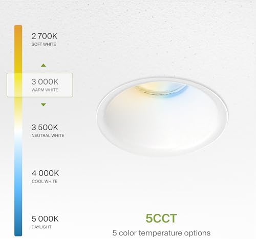 ASD 1 Inch Trimless LED Recessed Ceiling Light Fixture, Mud-in Canless Downlight with Junction Box, 5CCT Selectable 2700K-5000K, 7W 498 Lumens, CRI90+, Anti-Glare, Dimmable, IC & Wet Rated, ETL
