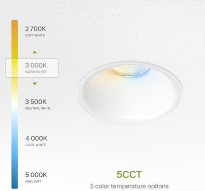 ASD 1 Inch Trimless LED Recessed Ceiling Light Fixture, Mud-in Canless Downlight with Junction Box, 5CCT Selectable 2700K-5000K, 7W 498 Lumens, CRI90+, Anti-Glare, Dimmable, IC & Wet Rated, ETL