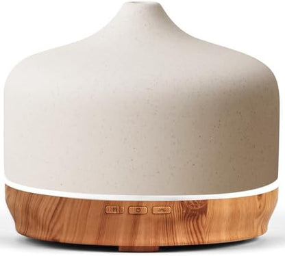 Porseme 500ml Essential Oil Diffuser Aromatherapy Ultrasonic Cool Mist Humidifier 15-21 Running Hours Waterless Auto-Off Air Diffusers for Sleeping Yoga Working Spa(White Ceramic)