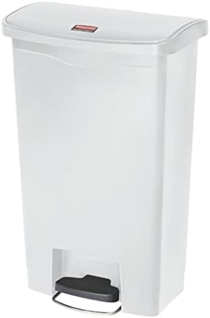 Rubbermaid Commercial Products Streamline Slim Step-On Plastic Trash Can, 13 Gallon, White, Hands-Free Garbage Can for Medical Waste in Hospitals/Lab/Emergency/Patient Rooms