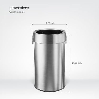 Home Zone Living 16 Gallon Commercial Trash Can with Removable Open Top Lid