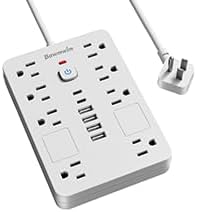Surge Protector Power Strip - 11 Outlets(1850W/15A/14AWG) with 6 USB Ports(2 USB C), 6/11FT Flat Plug Extension Cord, Wall Mount, Black, ETL Listed for Home, Dorm Room