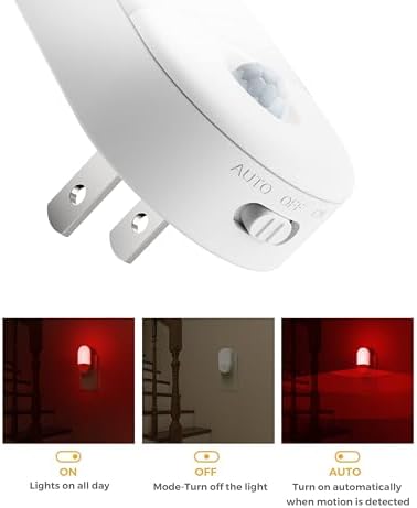 L LOHAS LED Motion Sensor Night Light, Sleep Aid Red, 30/60LM, 4 Pack