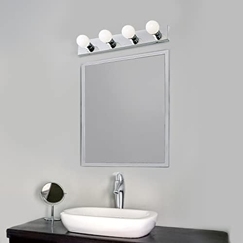 Design House Vanity Lighting, Steel Construction, 4 Vanity Lights, Dimmable, Uses Four 60W Bulbs, Polished Chrome, 24.0 in. W x 4.3 in. H x 2.0 in. D, 500892