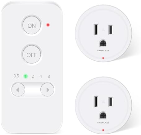 Greencycle Remote Control Outlet Plug 2 Packs with Mini Timer Switch